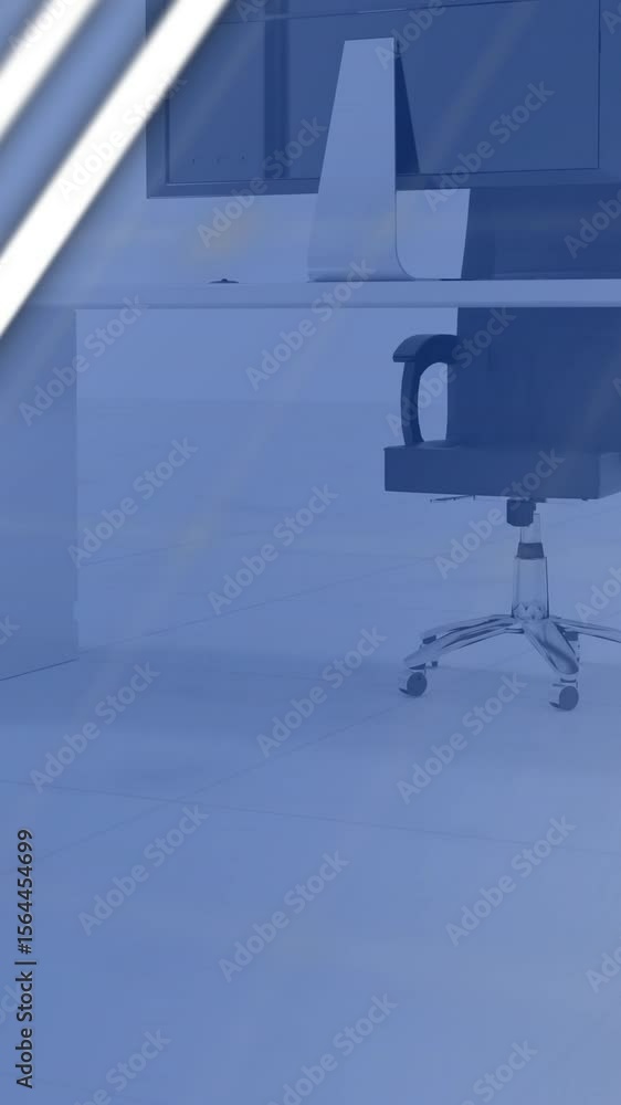 Poster animation of globe and charts processing data over blue office