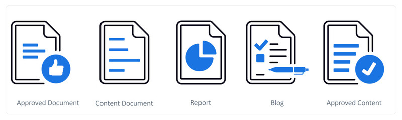 A set of 5 mix icons as approved document, content document