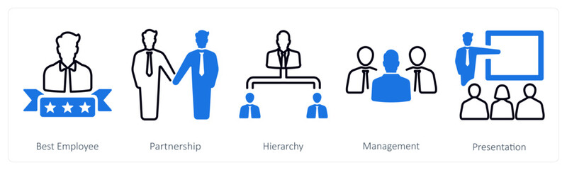 A set of 5 mix icons as best employee, partnership, hierarchy