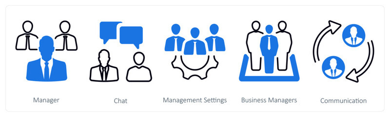 A set of 5 mix icons as manager, chat, management settings