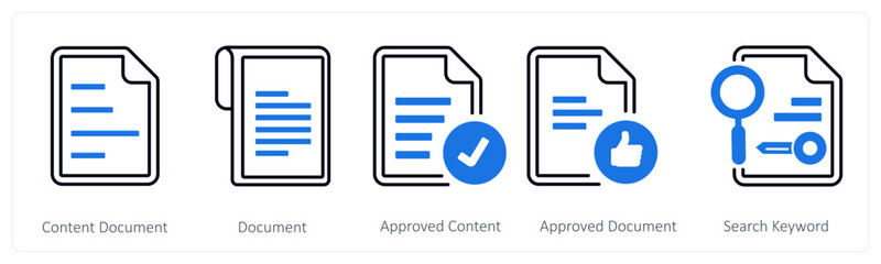 A set of 5 mix icons as content document, document approved, approved document