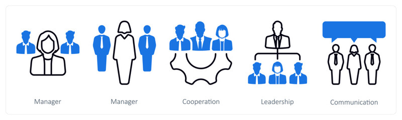 A set of 5 mix icons as manager, cooperation, leadership