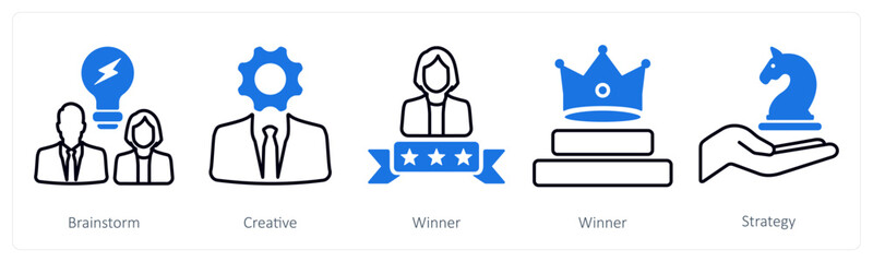A set of 5 mix icons as brainstorm, creative, winner