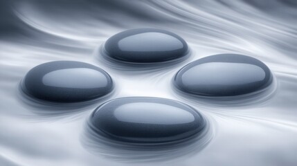 Four Smooth Gray Stones on Abstract Swirling Background, Serene Composition