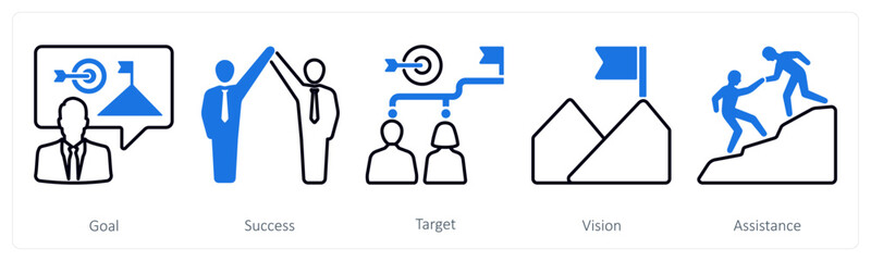 A set of 5 mix icons as goal, success, target