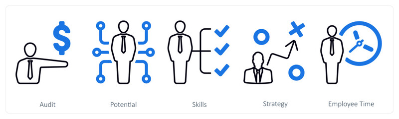 A set of 5 mix icons as audit, potential, skills