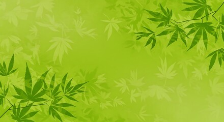 A light-green background design with many leaf shapes.