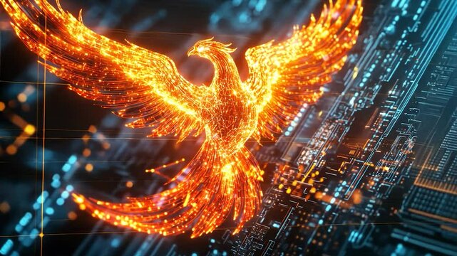 Fiery Phoenix on Circuit Board