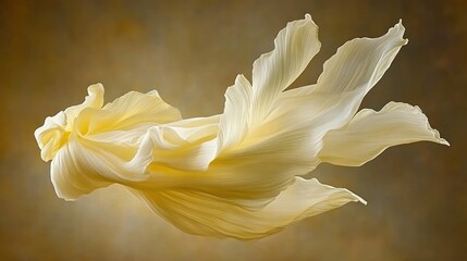 Ethereal Yellow Fabric: Flowing Silk in Abstract Composition, Soft Light