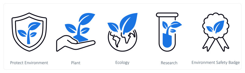 A set of 5 mix icons as protect environment, plant, ecology