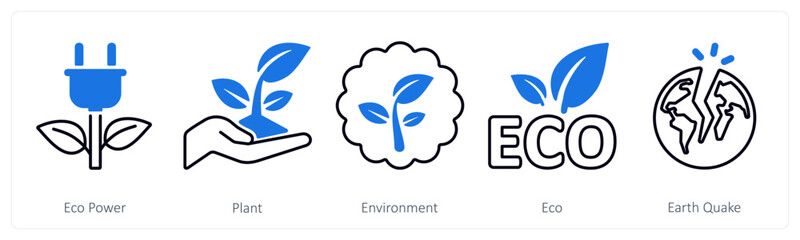 A set of 5 mix icons as eco power, plant, environment
