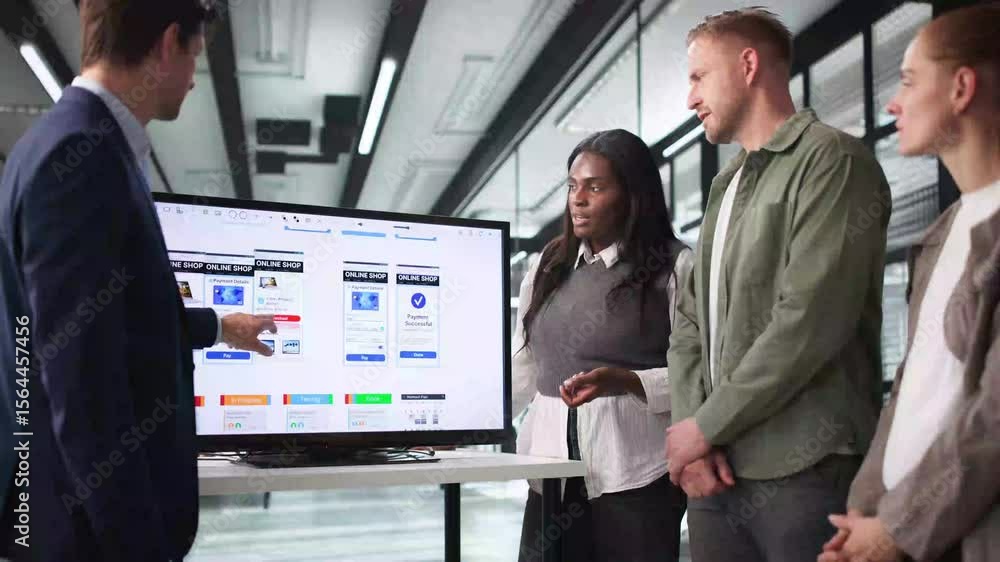 Aufkleber ui ux designer team developing mobile shopping