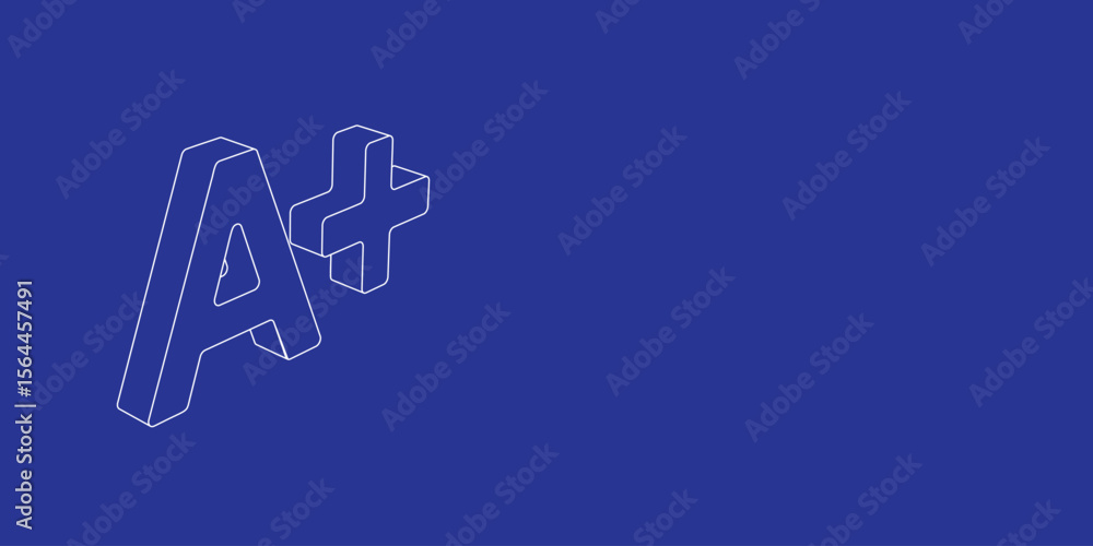 Poster the outline of a large a plus symbol made of white lines on the left. 3d view of the object in persp