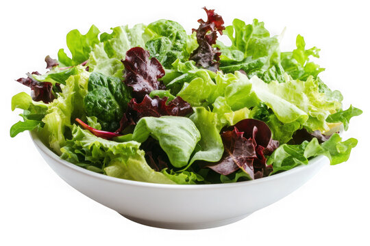 Fresh green salad in white bowl, healthy eating, vegetarian, vegan food photography isolated on transparent background