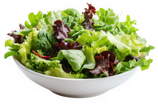 Fresh green salad in white bowl, healthy eating, vegetarian, vegan food photography isolated on transparent background