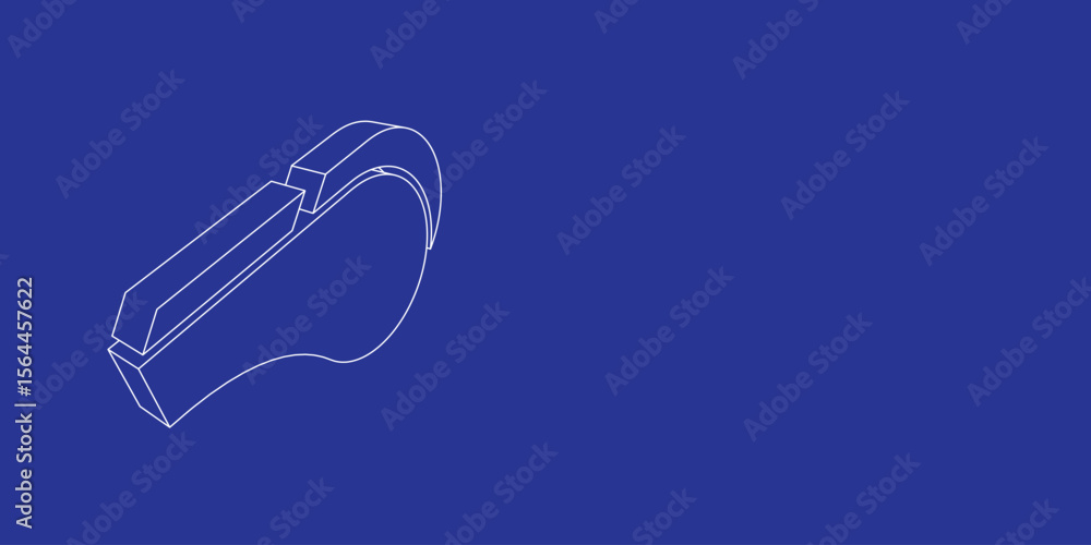 Poster the outline of a large sports whistle symbol made of white lines on the left. 3d view of the object 