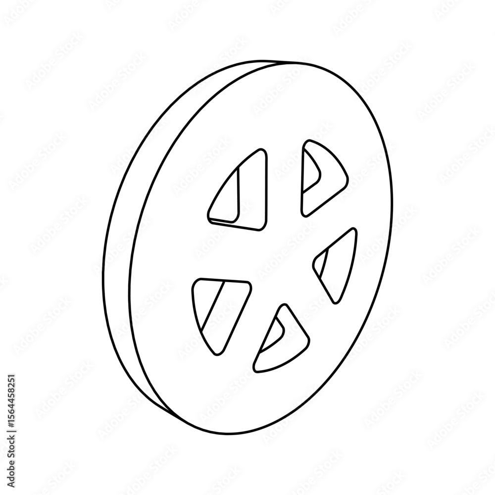 Poster the outline of a large car wheel symbol is made with black lines. 3d view of the object in perspecti