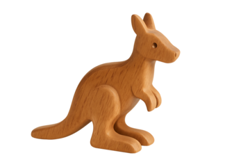 Wooden kangaroo toy isolated on transparent background
