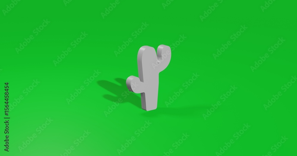 Poster isolated realistic white cactus symbol front view with shadow. 3d illustration on green chroma key b