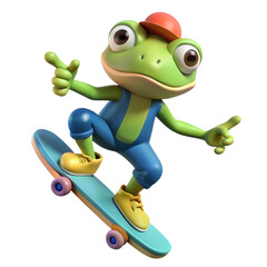 Naklejka premium 3d frog on skateboard cartoon character on transparent background