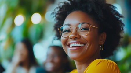 Happy senior Black female employee laughing and bonding with an inclusive, diverse, multiethnic company team of women. Promoting inclusion and diversity in a business setting, Generative AI