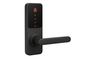 Black smart door lock isolated on transparent background