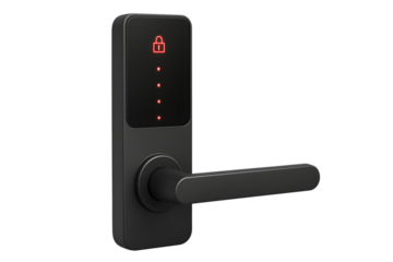 Black smart door lock isolated on transparent background