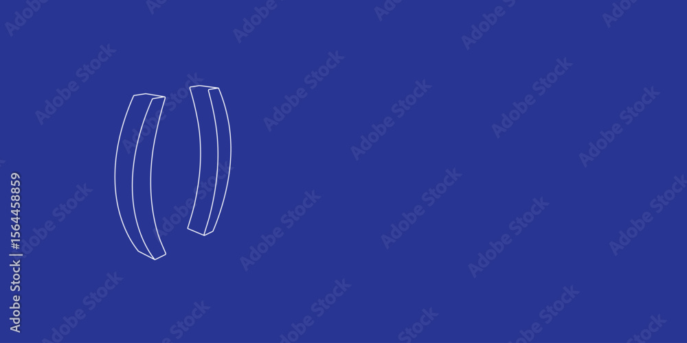 Poster the outline of a large brackets symbol made of white lines on the left. 3d view of the object in per
