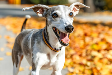 Joyful Italian Greyhound Amidst Autumn Leaves
