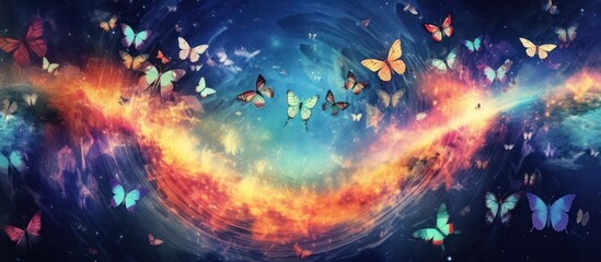 Abstract colorful light in space, a mystical galaxy and star supernova universe, a celestial night sky cosmos pattern texture, and a fantasy science fiction alien heaven backdrop wallpaper