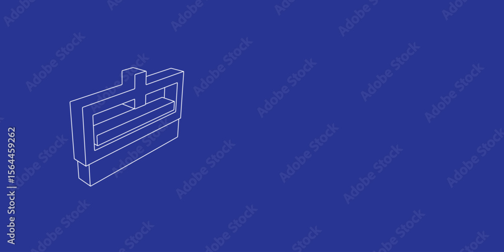 Poster the outline of a large cnc machine symbol made of white lines on the left. 3d view of the object in 
