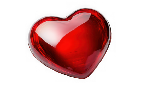 Glossy red heart love romance valentine's day passion symbol romantic affectionate heartbeat graphic design element isolated on transparent background