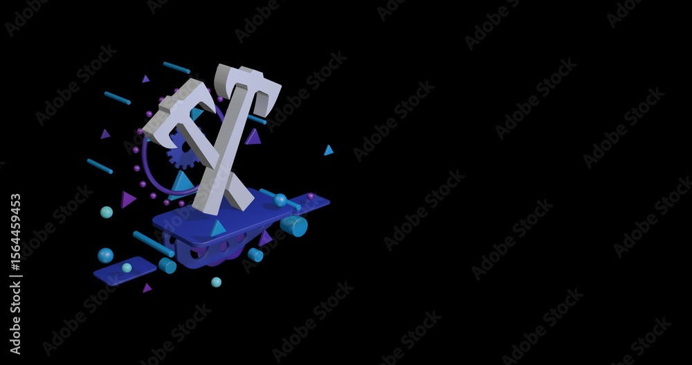 Aufkleber white crossed axes symbol on a pedestal of abstract geometric shapes floating in the air. abstract c