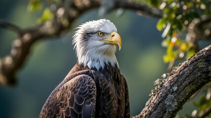 Obraz premium A bald eagle sitting on a tree branch