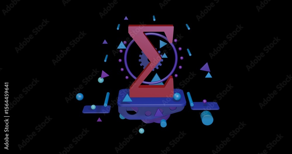 Aufkleber red sigma symbol on a pedestal of abstract geometric shapes floating in the air. abstract concept ar