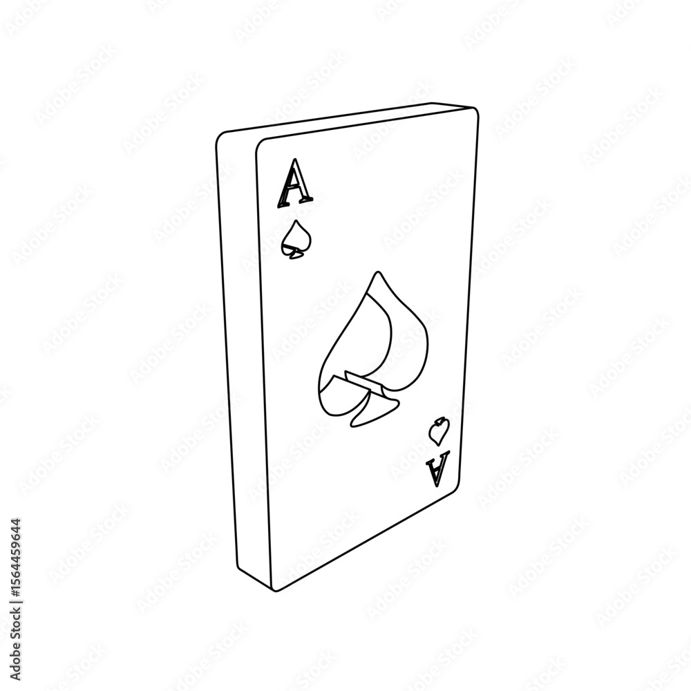 Poster the outline of a large ace of spades card is made with black lines. 3d view of the object in perspec
