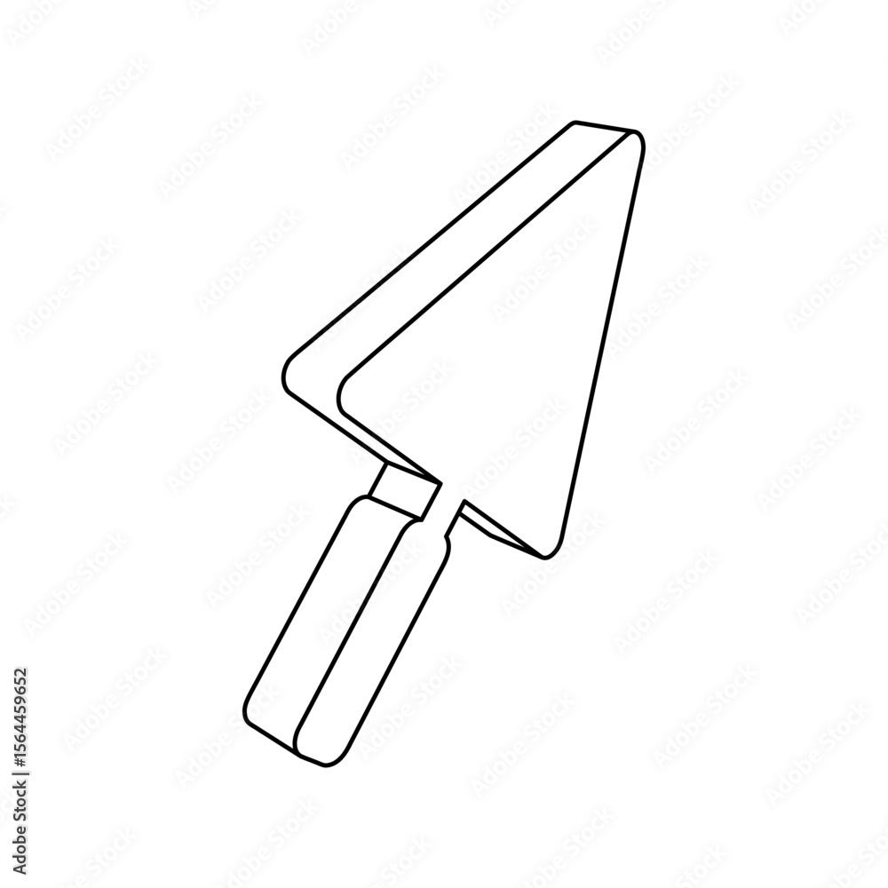 Poster the outline of a large trowel symbol is made with black lines. 3d view of the object in perspective.
