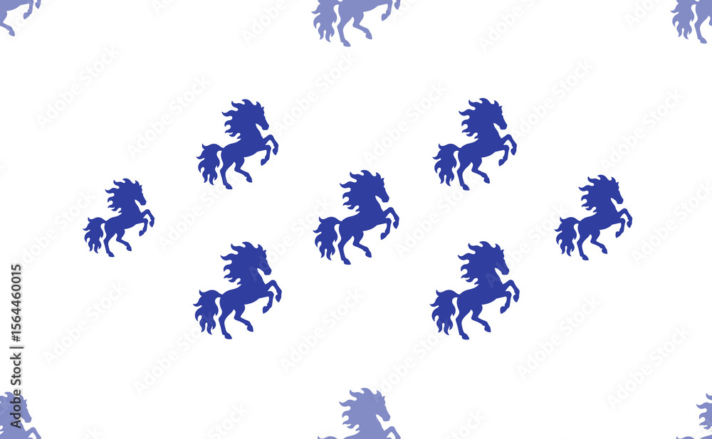 Aufkleber Seamless pattern of large isolated blue fiery horse symbols. The pattern is divided by a line of elements of lighter tones. Illustration on light transparent background