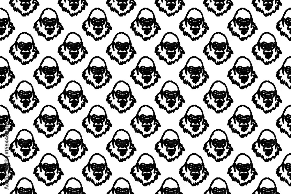 Aufkleber Seamless pattern completely filled with outlines of gorilla head symbols. Elements are evenly spaced. Illustration on transparent background