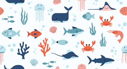 Charming Underwater World Filled with Whales Sharks Fish and Marine Life Patterns