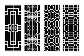 Set Of Four Seamless Geometrical Vector Patterns In Black And White Colors