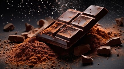 Delicious dark chocolate bar pieces with coffee beans