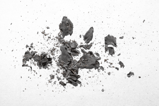 Ashes from the burning,grunge paper ash scattered isolated on white background,gray ash texture isolated on transparent background