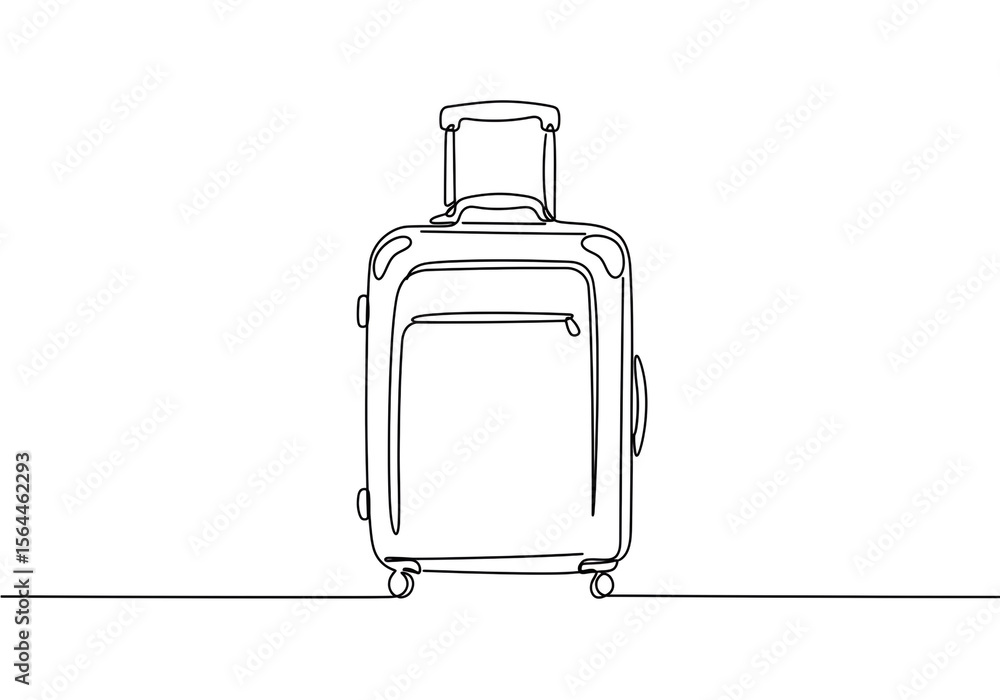 Poster a line drawing of a suitcase with wheels and a handle on a white background in a minimalist style