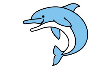 ジャンプするイルカのシンプルな線画イラスト、夏のアイソメトリックイラスト