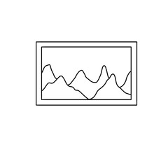 A mountain range is shown in a black and white drawing