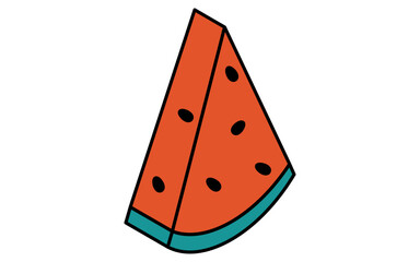 カットスイカのシンプルな線画イラスト、夏のアイソメトリックイラスト