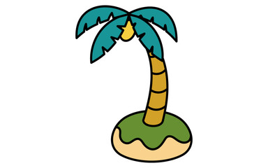 ヤシの木のシンプルな線画イラスト、夏のアイソメトリックイラスト