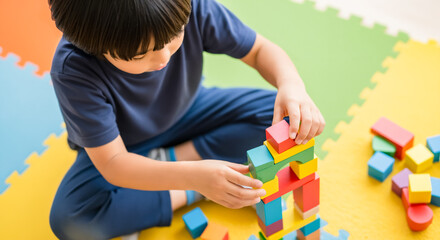 クッションマットの上で遊ぶ幼児