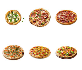 Pizzas set menu products on transparent background